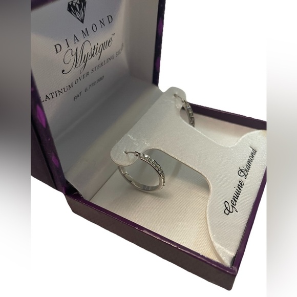 NWT Diamond Mystique Platinum over Sterling CZ Round Hoop Earrings in box - Picture 2 of 7